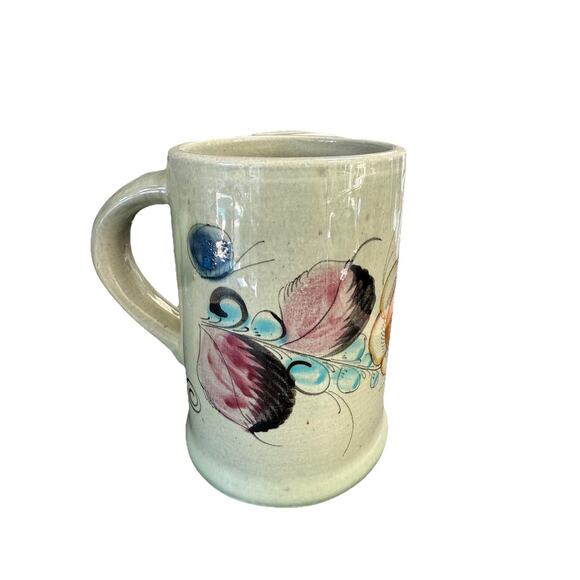 Noe Sure Mexico Hand Painted Tonala Large Mug Stein Vintage Folk Art Floral - Picture 1 of 10